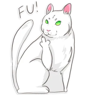 🖕 FU! gato, dedo corazón, ofensivo, animal, gato blanco, dibujos animados telegram sticker