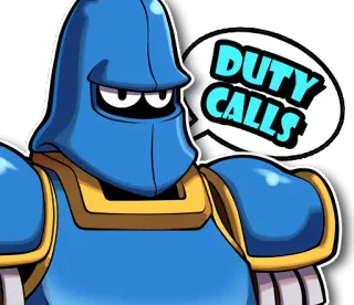 😌 DUTY CALLS Pflicht, Ritter, Cartoon, Blau, Rüstung whatsapp sticker