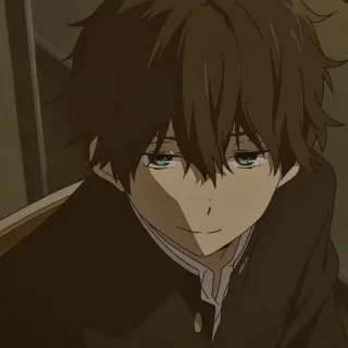 🥢 Houtarou Oreki Hyouka Anime, Personaggio, Hyouka, Houtarou Oreki, Capelli castani, Occhi verdi, Uniforme scolastica, Ritratto telegram sticker