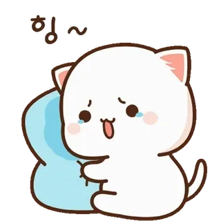 💬 힝~ кот, милый, грустный, каваи, плачущий, подушка, мультфильм telegram sticker