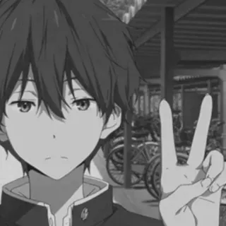 🕸 动漫男孩, 和平手势, 黑白, 学生, 校服, 漫画, 问候, 手势 telegram sticker
