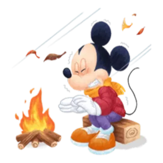 💨 Mickey Mouse Микки Маус, мультяшный персонаж, Дисней, зима, камин, холод telegram sticker