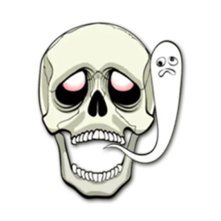 💀 crâne, fantôme, effrayant, dessin animé, illustration, autocollant whatsapp sticker