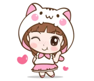 😉 Dessin animé, Kawaii, Mignon, Anime, Rose, Chat, Fille whatsapp sticker