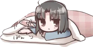 💤 ぽん～ 动漫, 女孩, 睡觉, 可爱, 毯子, Q版 telegram sticker