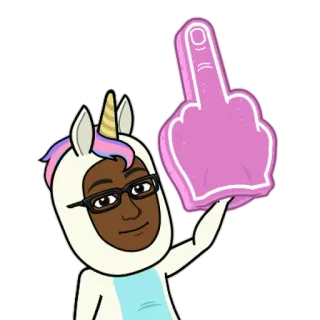 🖕 ユニコーン, Bitmoji, 中指, 攻撃的, ジェスチャー, 漫画 telegram sticker