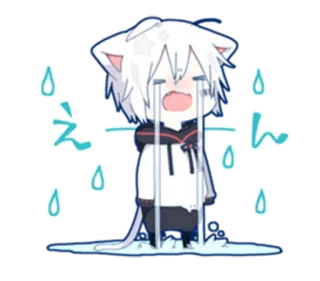 😭 えん piangendo, anime, triste, lacrime, orecchie da gatto telegram sticker