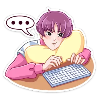 🫤 ... anime, manga, dibujos animados, aburrido, teclado, esperando, pensando telegram sticker