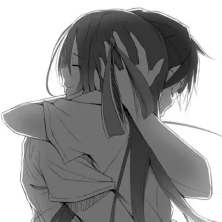 ❤️ アニメ, ハグ, 友情, 白黒, エモい telegram sticker