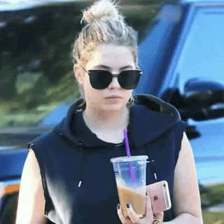 🍓 woman, sunglasses, drink, coffee, beverage, person, casual telegram sticker