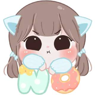 😤 NO Anime meisje, Donut, Nee, Leuk, Cartoon telegram sticker