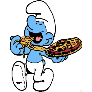 🍕 Smurf สเมิร์ฟ, พิซซ่า, การ์ตูน, อาหาร, กิน whatsapp sticker