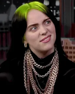 💚 Billie Eilish billie eilish, cantante, celebrità, pop star, capelli verdi, musicista, ritratto telegram sticker