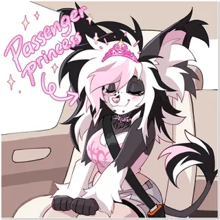 🚙 Passenger princess furry, passenger princess, cute, anthro, cartoon, car, tiara whatsapp sticker