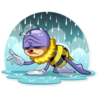 😓 ผึ้ง, เศร้า, ฝน, การ์ตูน, สัตว์, แมลง, สภาพอากาศ telegram sticker