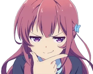 😏 Anime, Chica, Dibujo animado, Sonrisa burlona, Pensando, Pose whatsapp sticker