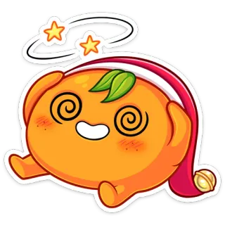😵 Dessin animé, Orange, Etourdi, Étoiles, Yeux spirale, Endormi, Mignon telegram sticker