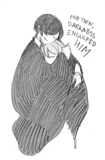 😴 AND THEN, DARKNESS ENGULFED HIM abbraccio, oscurità, anime, cartone animato, schizzo, gotico, tristezza telegram sticker