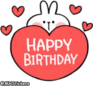💝 HAPPY BIRTHDAY Feliz Aniversário, Coelho, Coração, Celebração, Fofo, Adesivo whatsapp sticker