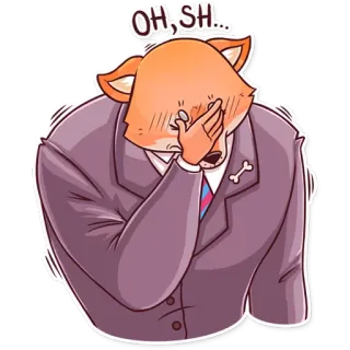 😣 OH, SH... renard, anthropomorphe, costume, gêné, oh merde whatsapp sticker