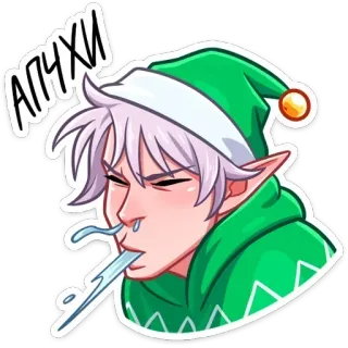 🤧 АПЧХИ Elfo, Starnuto, Malato, Anime, Manga, Cartone animato, Illustrazione telegram sticker