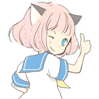 👍 สาวอนิเมะ, หูแมว, ยกนิ้วโป้ง, น่ารัก, คาวาอิ, การ์ตูน whatsapp sticker