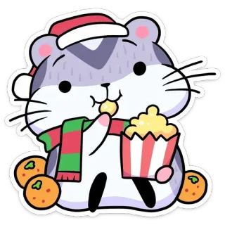 🍿 แฮมสเตอร์, คริสต์มาส, ป๊อปคอร์น, ผ้าพันคอ, ส้ม, น่ารัก, ฤดูหนาว, วันหยุด telegram sticker
