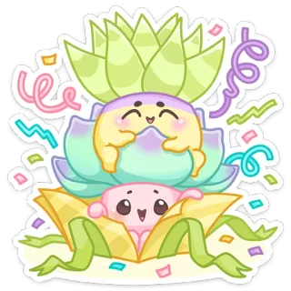 🥳 милый, каваий, цветок, растение, праздник, подарок, мультфильм whatsapp sticker