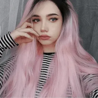 🥥 Frau, pinke Haare, Selfie, Porträt, Mädchen, hübsch, Haare, Make-up telegram sticker