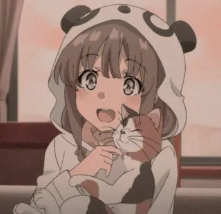 😄 Anime, Fille, Chat, Mignon, Panda, Sweat à capuche whatsapp sticker