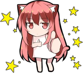 😃 Аниме, Девушка-кошка, Кавай, Милый, Чиби, Девушка, Звезды telegram sticker