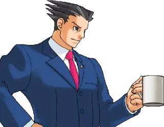☕️ Phoenix Wright Ace Attorney 弁護士, 法律家, コーヒー, ビデオゲーム, 法廷 telegram sticker