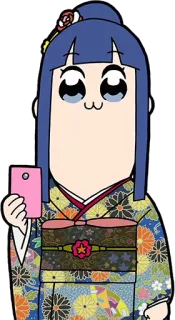 📱 Popuko Pop Team Epic Anime, Süß, Charakter, Kimono, Selfie telegram sticker