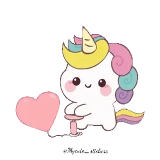 🌈 unicórnio, fofo, coração, balão, kawaii, desenho animado, animal telegram sticker