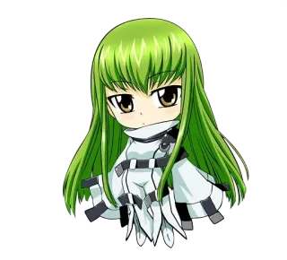 😊 C.C. Code Geass 애니메이션, 만화, SD캐릭터, 귀여운, 캐릭터, 초록색 머리, 코드 기아스 telegram sticker