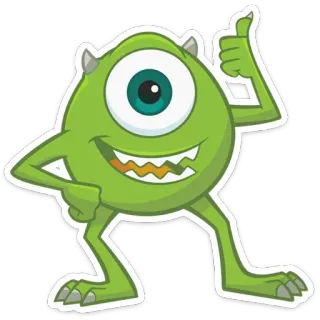 👍 Mike Wazowski Monsters, Inc. monster, comic, grün, daumen hoch, einäugig, lächelnd telegram sticker