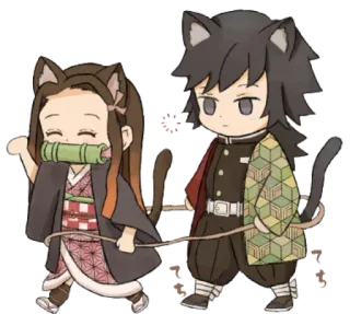 💞 Nezuko Kamado Demon Slayer 动漫, 鬼灭之刃, 祢豆子, 义勇, 可爱, Q版, 猫耳 whatsapp sticker