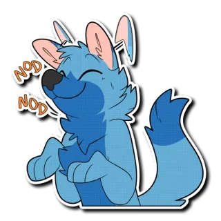 😄 NOD NOD serigala, biru, anjing, mengangguk, animasi telegram sticker