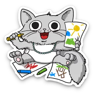 🎨 Katze, Zeichnung, Kunst, Wachsmalstift, Kind, süß, Kunstwerk telegram sticker