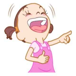 😆 dessin animé, fille, rire, pointer, joyeux whatsapp sticker