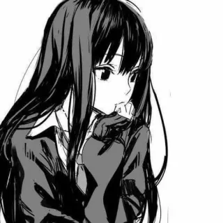 😕 fille anime, manga, cheveux noirs, illustration, portrait whatsapp sticker
