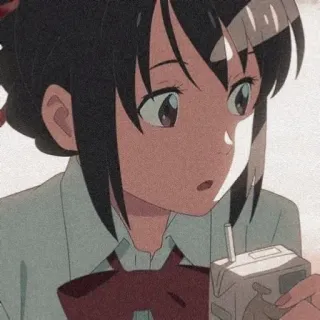 👀 Miyamizu Mitsuha Your Name Аниме, Девушка, Школьная форма, Пьёт, Милая, Мицуха telegram sticker