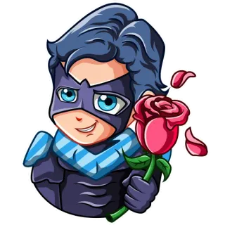 🌹 Cartone animato, Eroe, Rosa, Maschera, Chibi whatsapp sticker