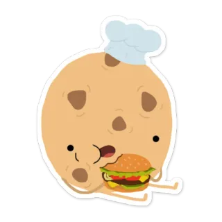 🍞 cookie, chef, burger, nourriture, dessin animé, mignon telegram sticker
