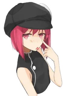 😋 anime, chica, pelo rosa, sombrero telegram sticker