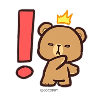 😱 ours, point d'exclamation, pensée, autocollant, dessin animé, expression whatsapp sticker