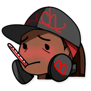 🤒 enfermo, enfermedad, termómetro, dibujo animado, personaje, cabeza, resfriado, gripe telegram sticker