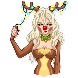 😑 giáng sinh, tuần lộc, hoạt hình, phụ nữ, đèn, lễ hội telegram sticker