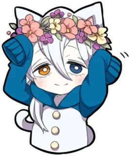 🌸 Chibi, Anime, Kocie uszy, Wianek, Słodki, Kawaii telegram sticker
