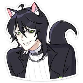 😈 애니메이션, 고양이, 남자, 미소, 만화, 캐릭터 telegram sticker